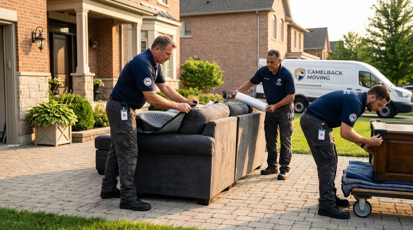 Large estate moving crew wrapping furniture in Windsor Locks, CT