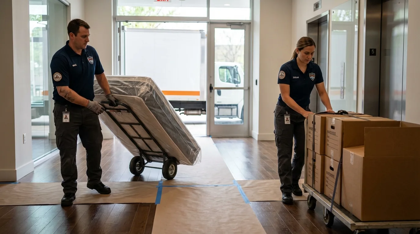 Professional apartment movers loading elevator in Windsor Locks, CT