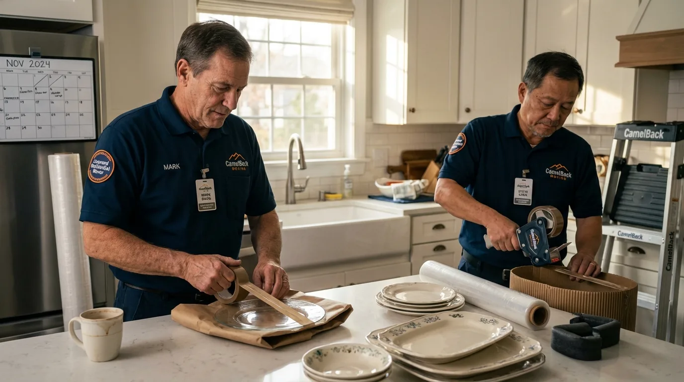 Professional crew packing kitchen dishware in Windsor Locks, CT